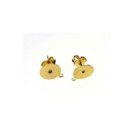 Flat pad earstuds 10mm + ring GOLD COLOR x2